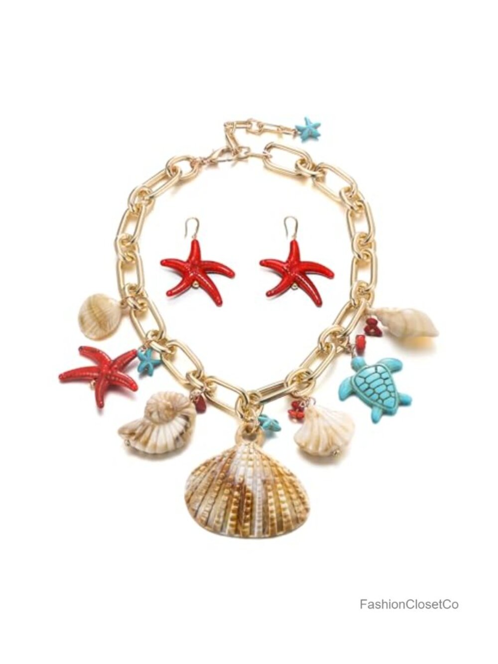 Puka Shell Collar Necklace Starfish Hook Earrings Boho Beach Jewelry Set
